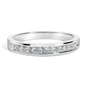 IGI Certified 1/2 Cttw Princess Cut Diamond 18K White Gold Channel Set Half